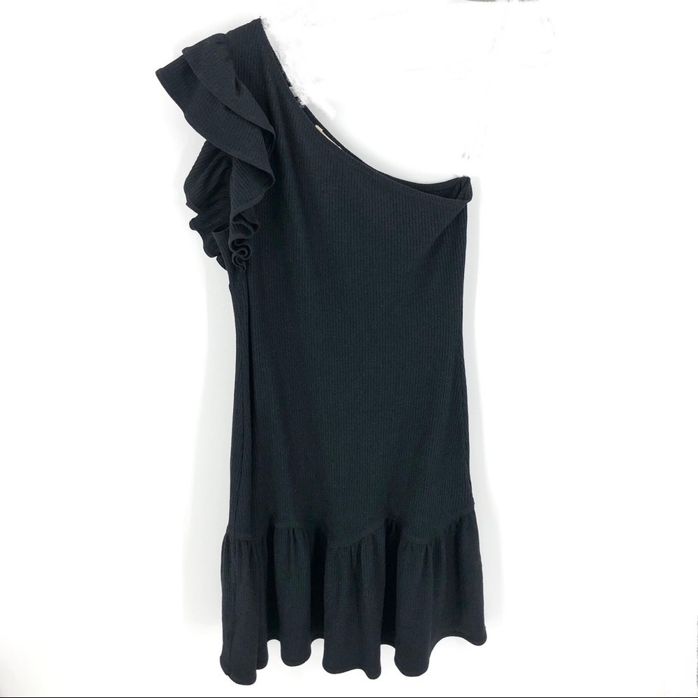 Rebecca Taylor Dress Womens Medium One Shoulder Ruffle Ribbed Stretch Party - Picture 3 of 12